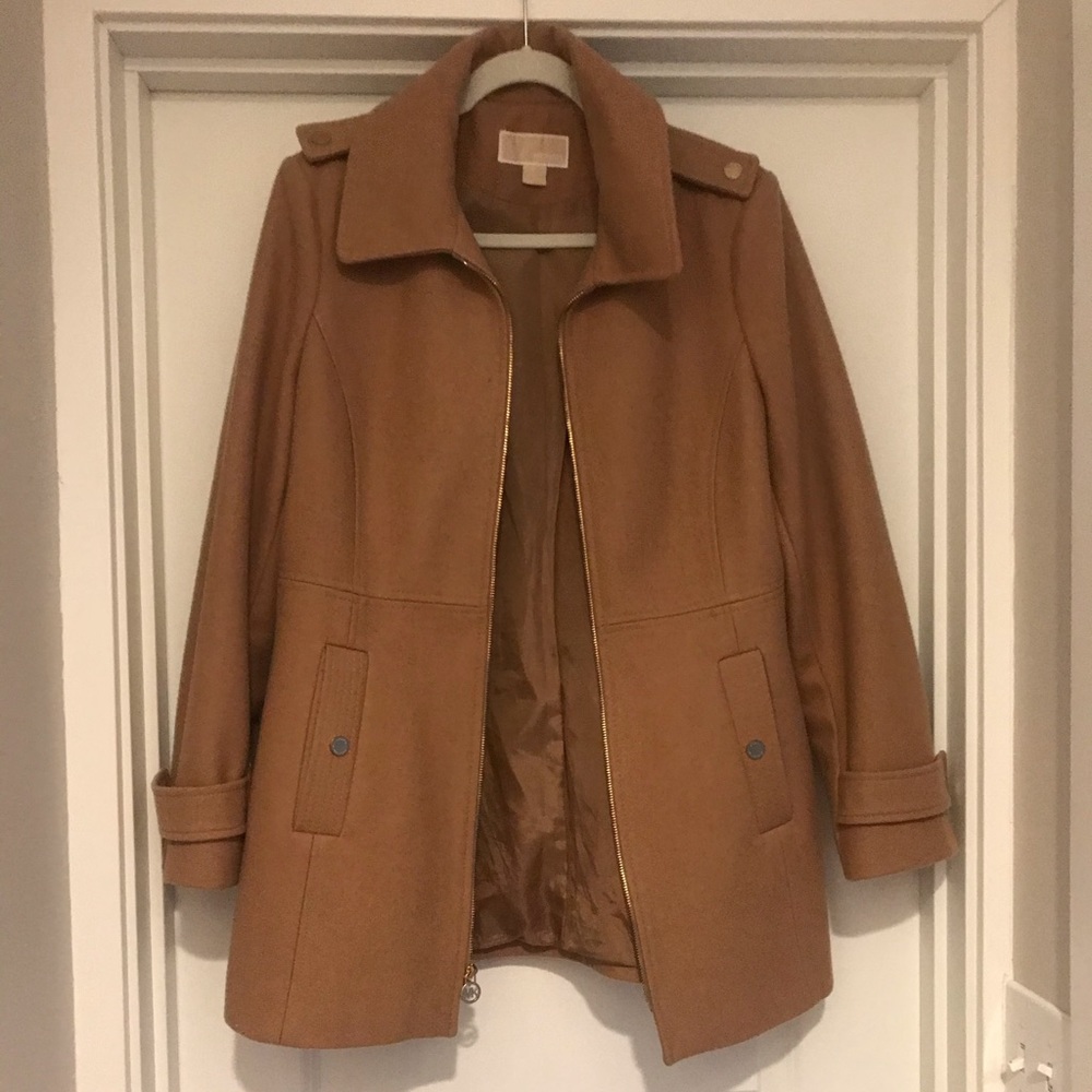 Large Michael Kors Carmel Belted Pea Coat